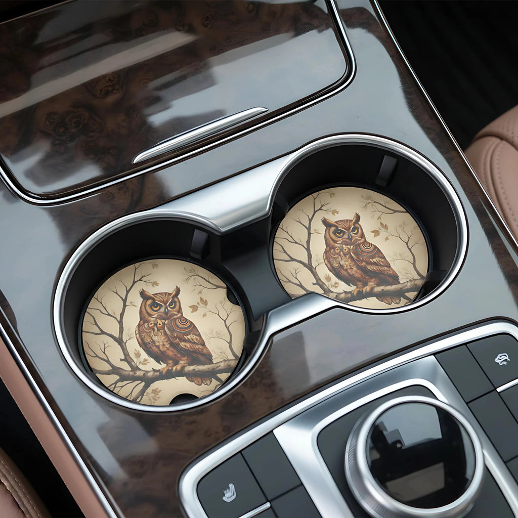 Rustic Owl Car Coasters Set - Road Muse
