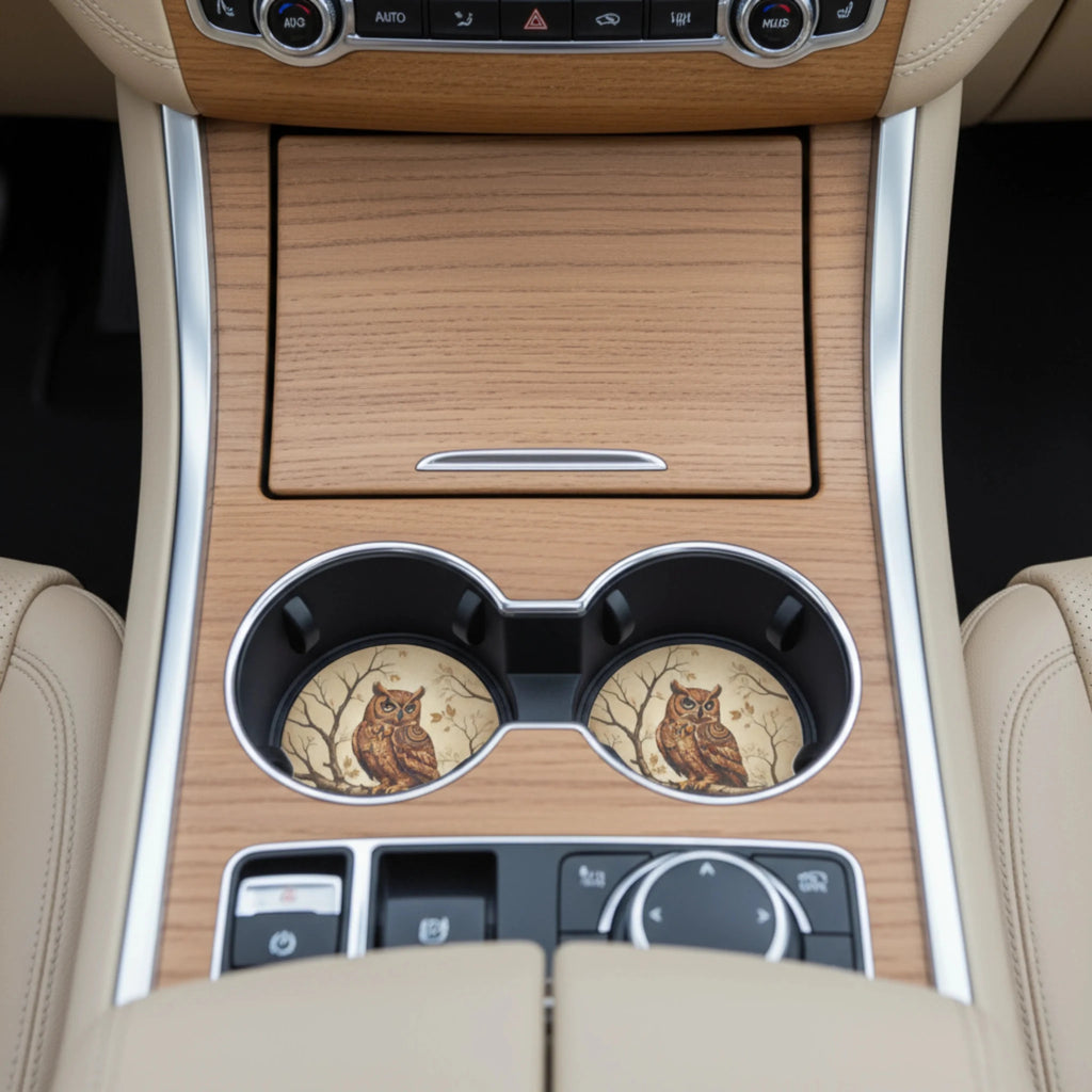 Rustic Owl Car Coasters Set - Road Muse