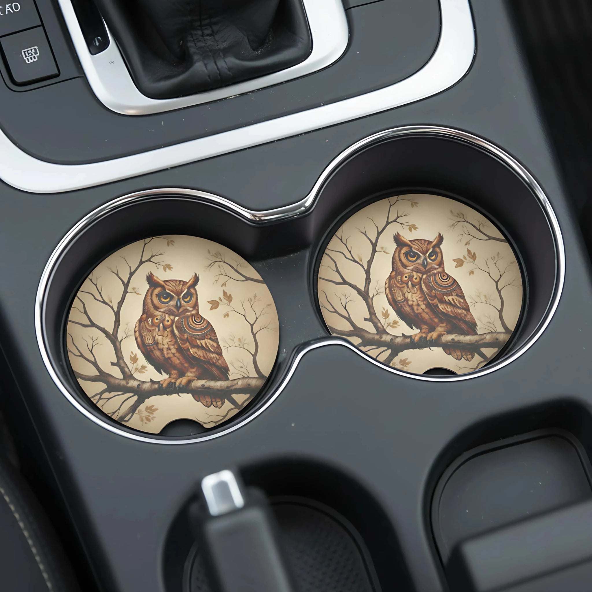 Rustic Owl Car Coasters Set - Road Muse