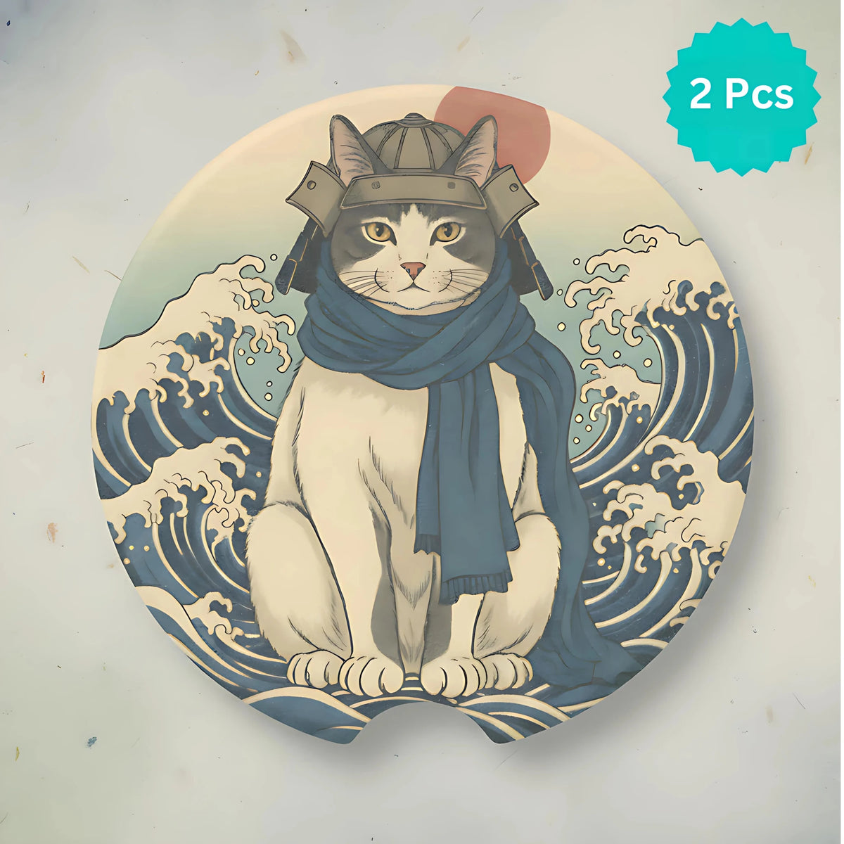 Samurai Cat Ukiyo-e Car Coasters Set - Road Muse