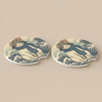 Samurai Cat Ukiyo-e Car Coasters Set - Road Muse
