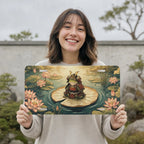 Samurai Frog on Lotus Pond Vanity Plate - Road Muse