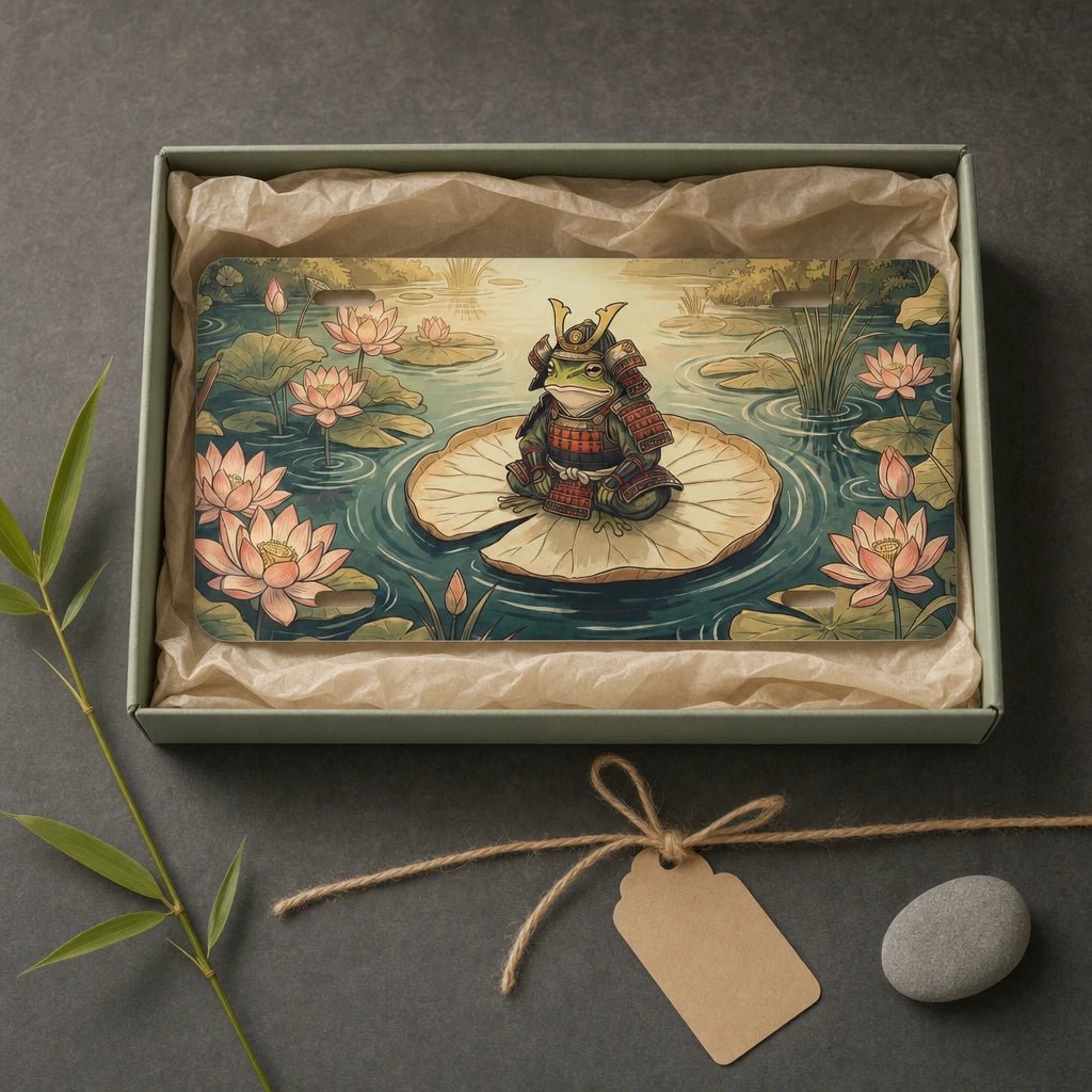 Samurai Frog on Lotus Pond Vanity Plate - Road Muse