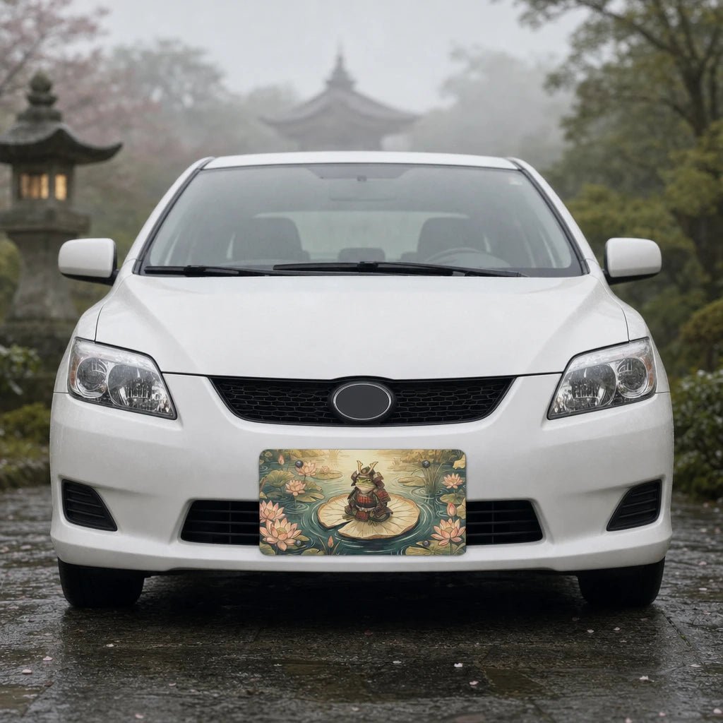 Samurai Frog on Lotus Pond Vanity Plate - Road Muse