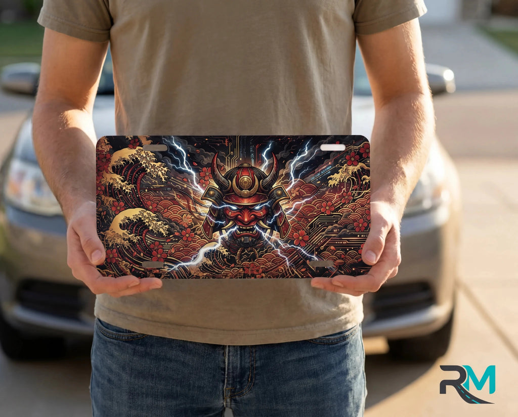 Samurai Mask Lightning Vanity Plate - Road Muse