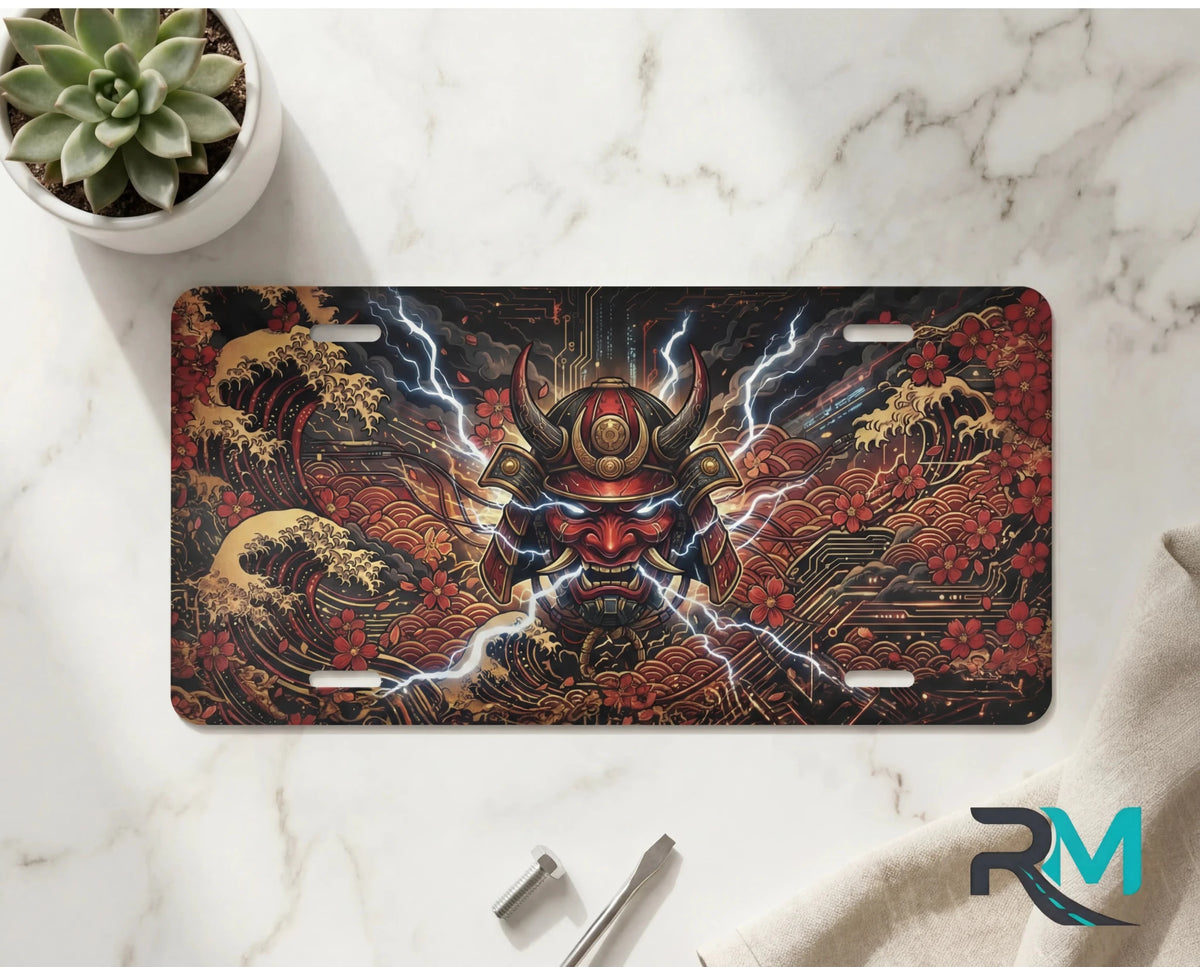 Samurai Mask Lightning Vanity Plate - Road Muse