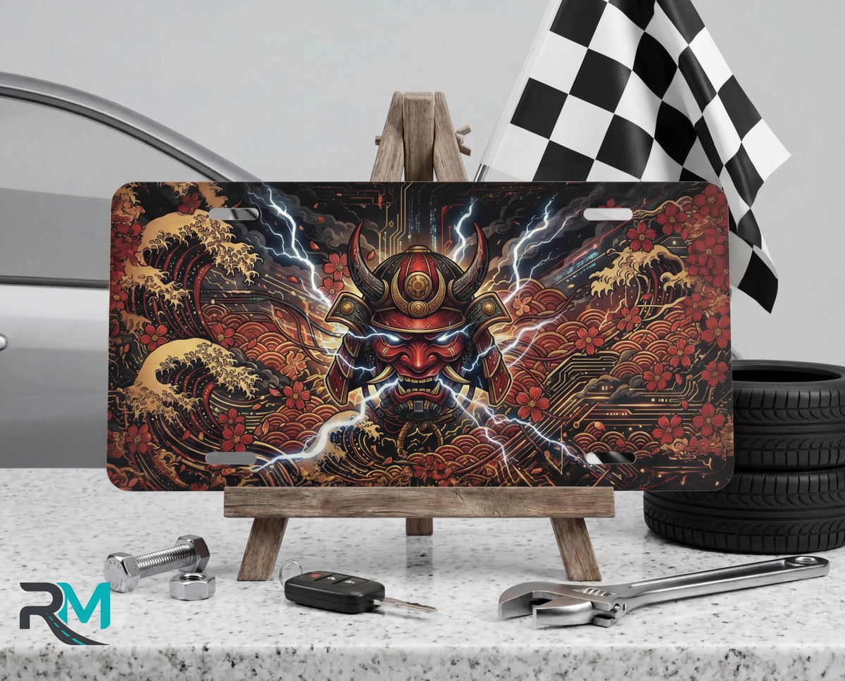 Samurai Mask Lightning Vanity Plate - Road Muse