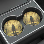 Samurai Silhouette Shrine Car Coasters Set - Road Muse