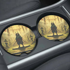 Samurai Silhouette Shrine Car Coasters Set - Road Muse