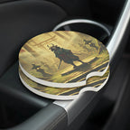 Samurai Silhouette Shrine Car Coasters Set - Road Muse