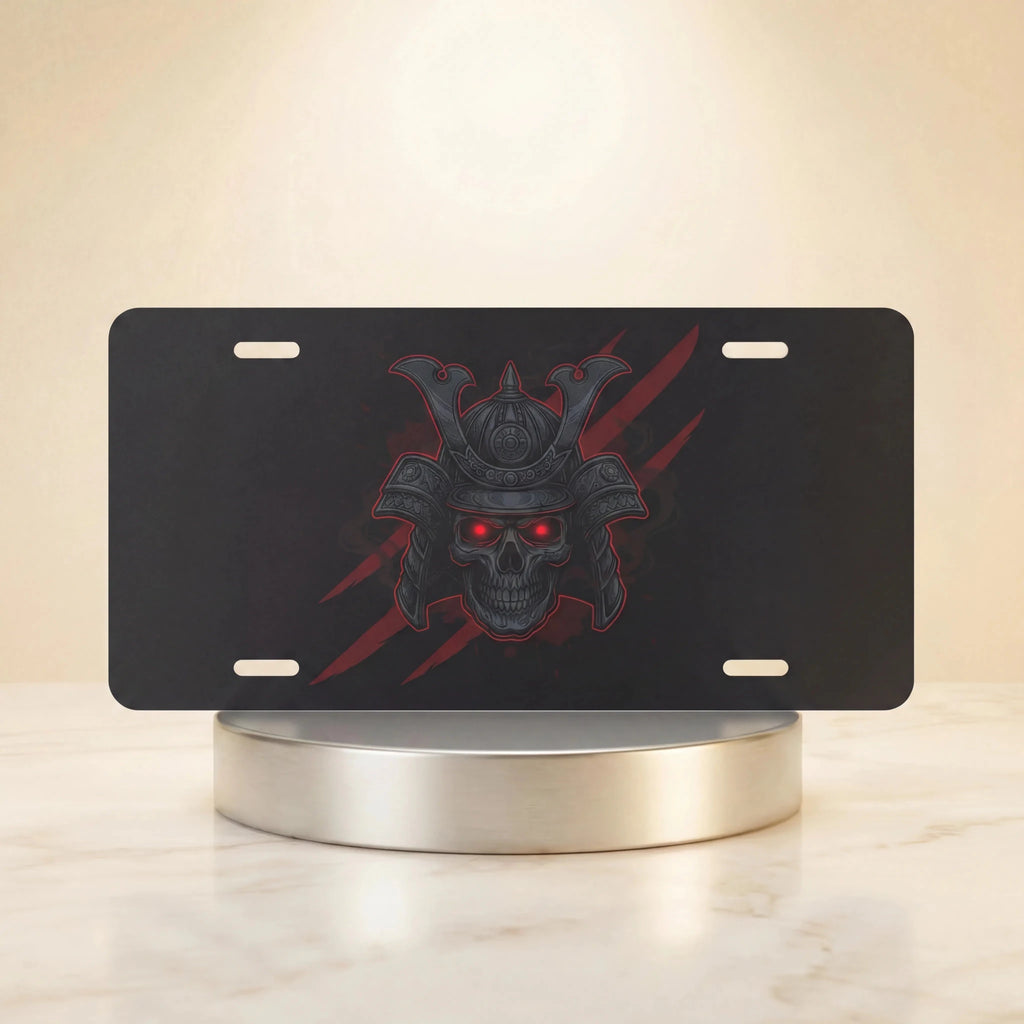 Samurai Skull Red Eyes Vanity Plate - Road Muse