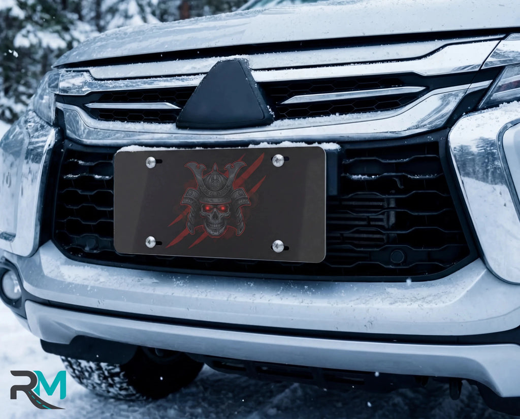 Samurai Skull Red Eyes Vanity Plate - Road Muse