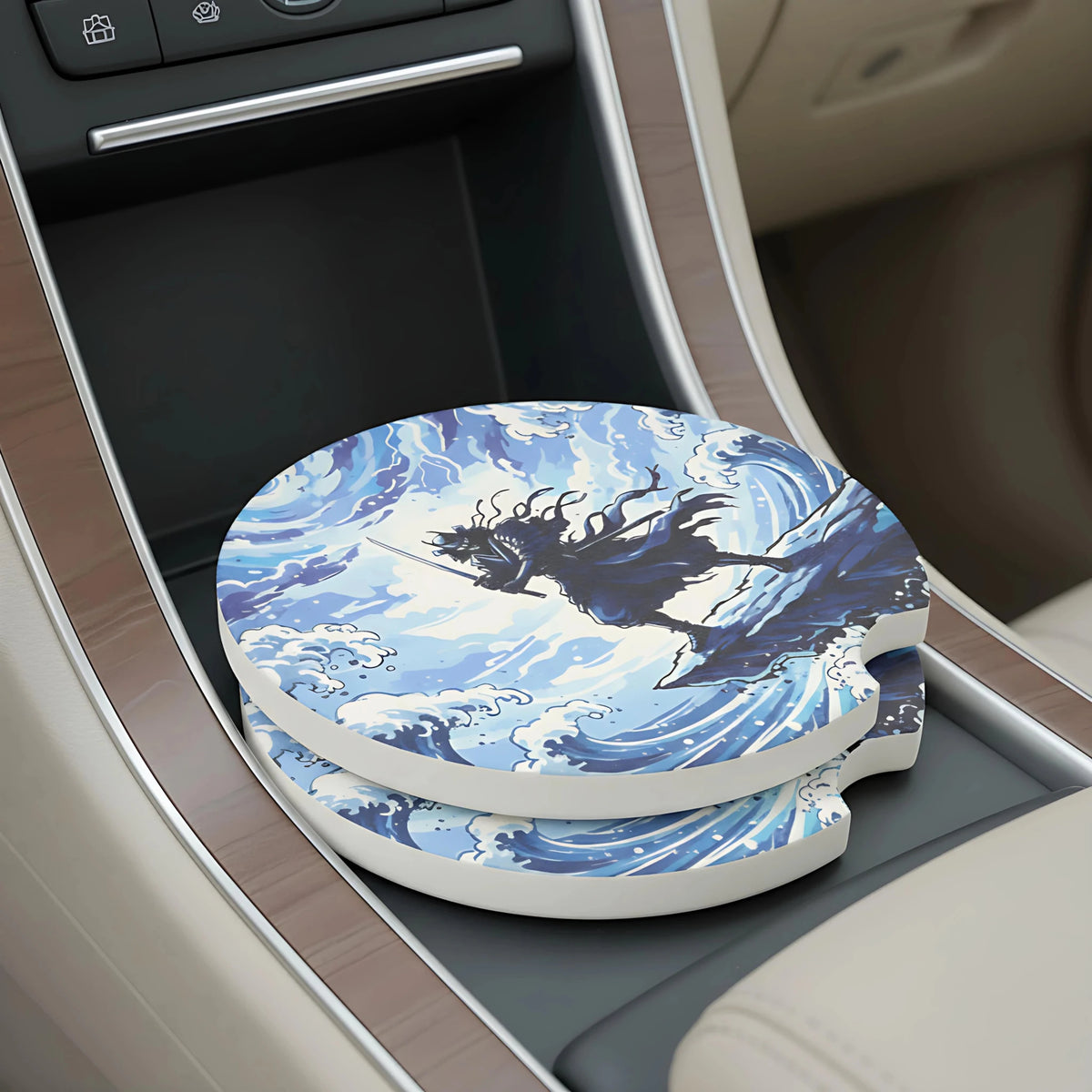 Samurai Wave Car Coasters Set - Road Muse