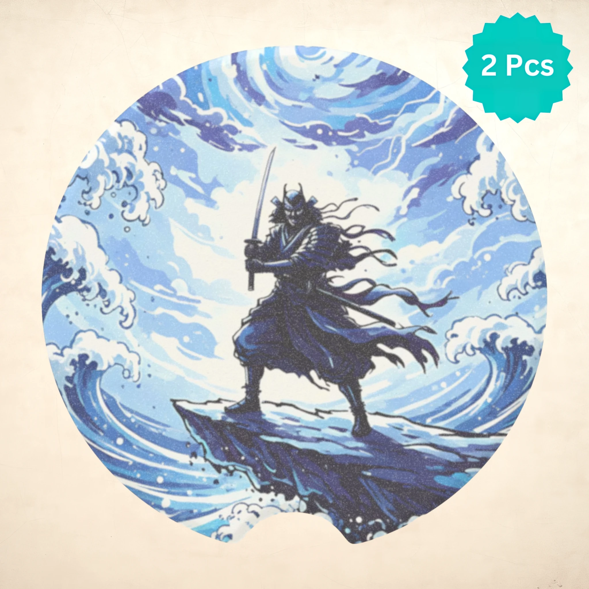 Samurai Wave Car Coasters Set - Road Muse