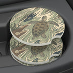 Sea Turtle Illustration Car Coasters Set - Road Muse
