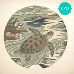 Sea Turtle Illustration Car Coasters Set - Road Muse