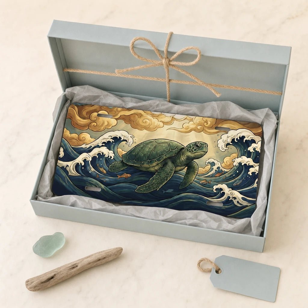 Sea Turtle Ocean Waves Vanity Plate - Road Muse