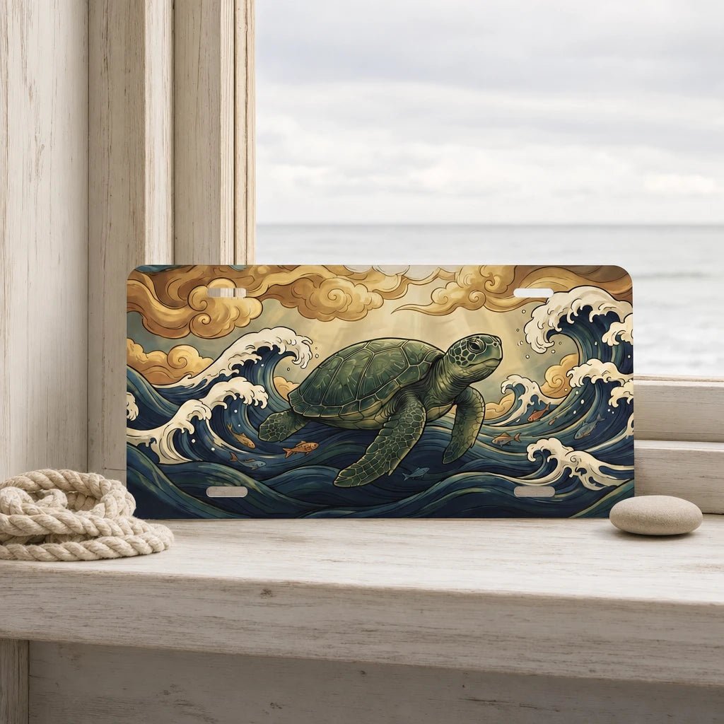 Sea Turtle Ocean Waves Vanity Plate - Road Muse
