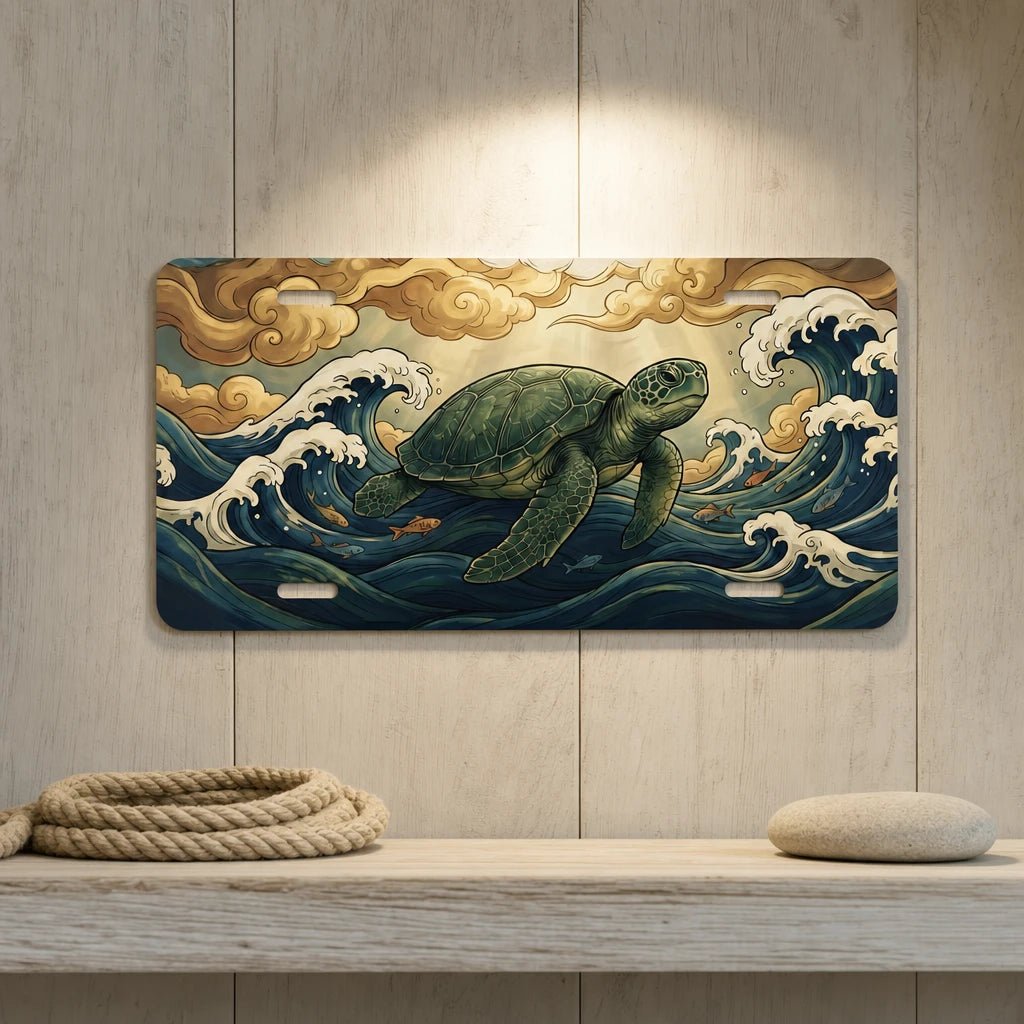 Sea Turtle Ocean Waves Vanity Plate - Road Muse