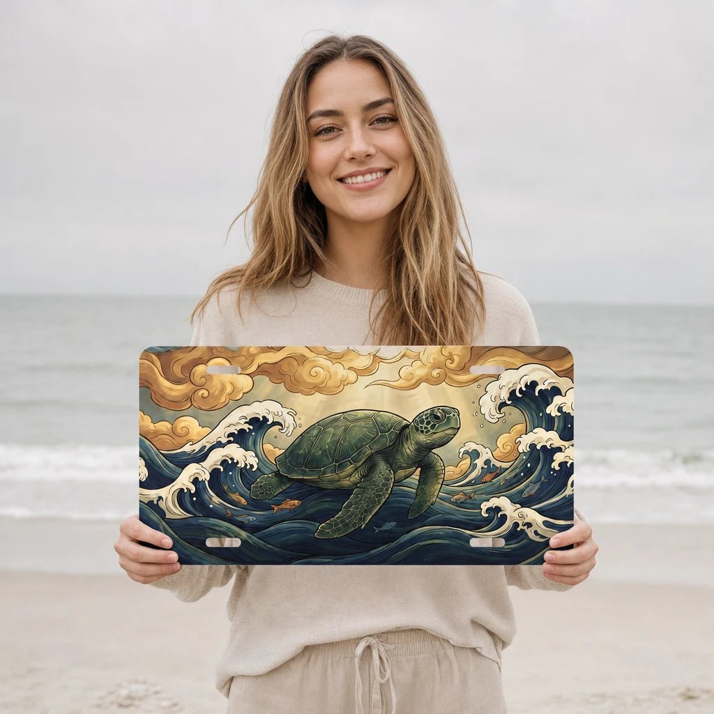 Sea Turtle Ocean Waves Vanity Plate - Road Muse