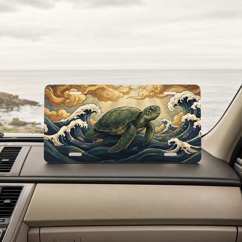 Sea Turtle Ocean Waves Vanity Plate - Road Muse