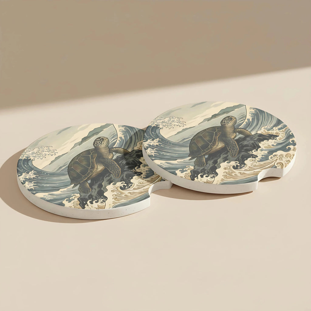 Sea Turtle Wave Car Coasters Set - Road Muse