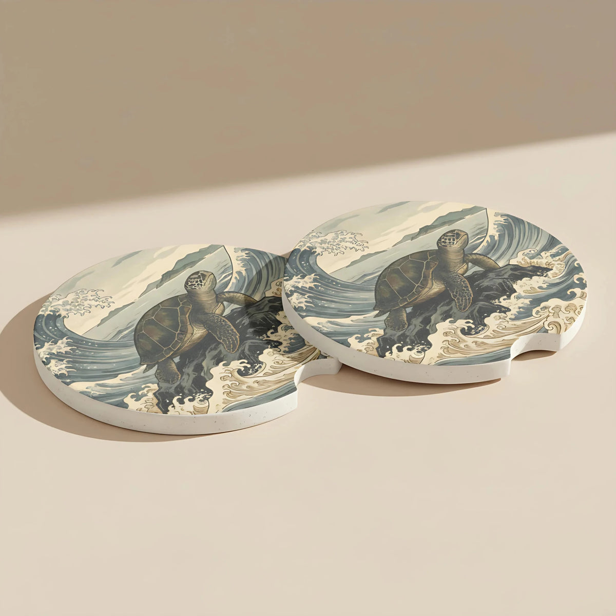 Sea Turtle Wave Car Coasters Set - Road Muse