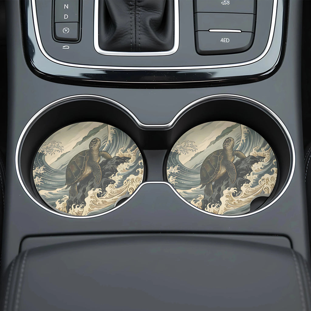 Sea Turtle Wave Car Coasters Set - Road Muse