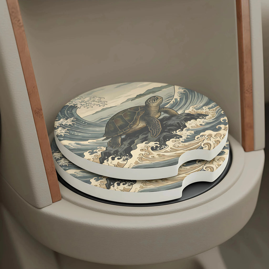 Sea Turtle Wave Car Coasters Set - Road Muse