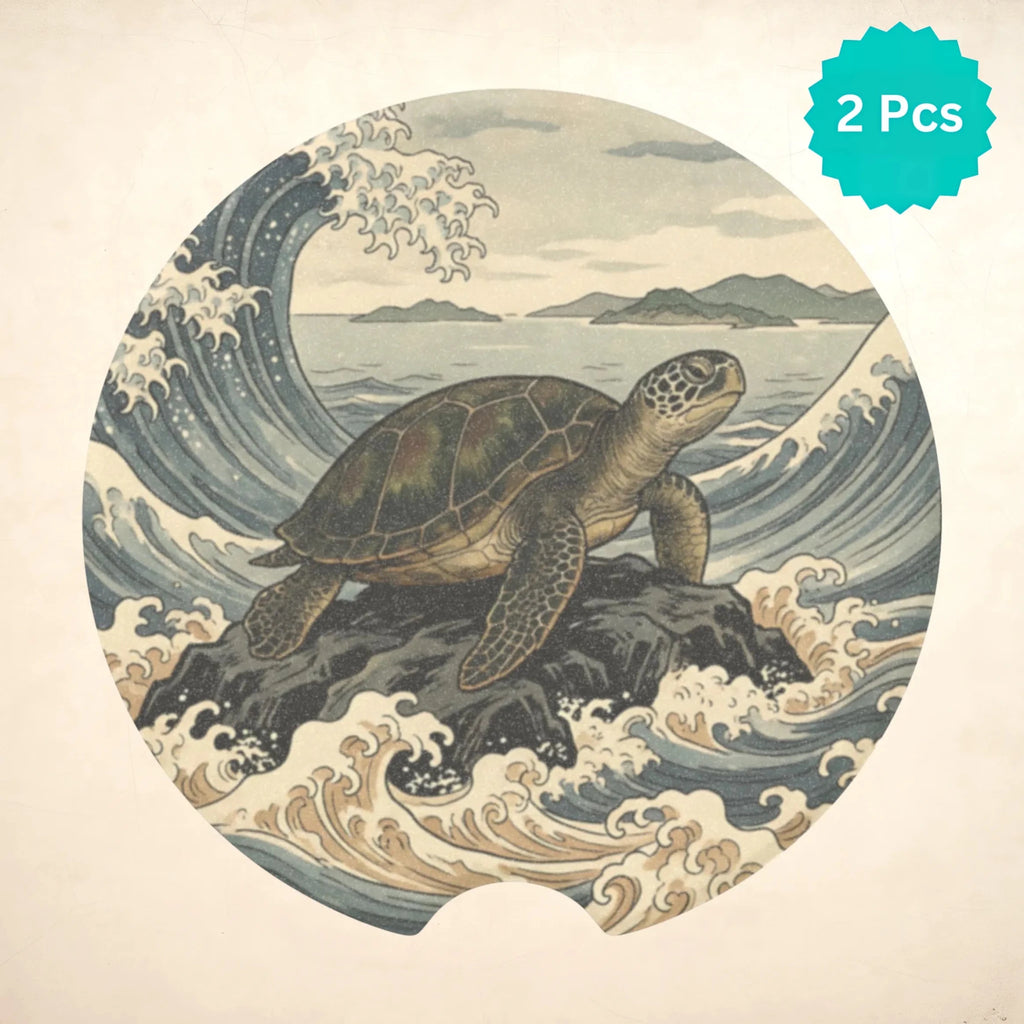 Sea Turtle Wave Car Coasters Set - Road Muse