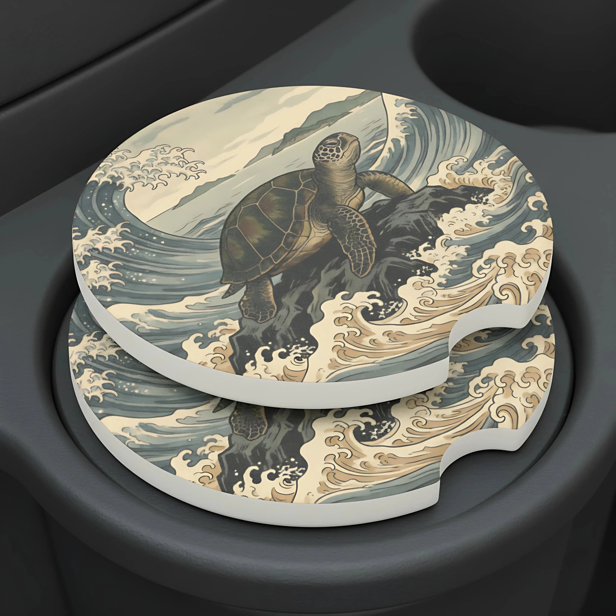 Sea Turtle Wave Car Coasters Set - Road Muse