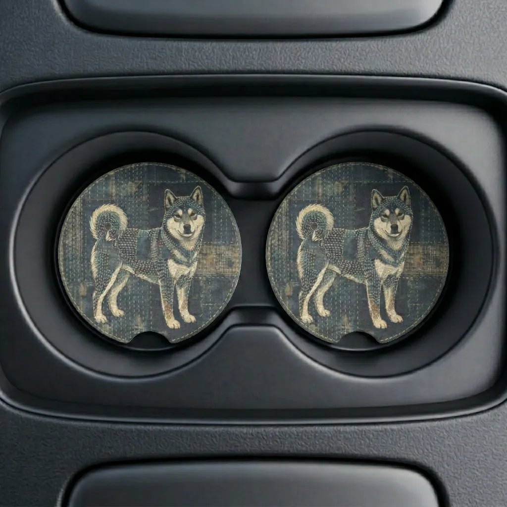 Shiba Inu Illustration Car Coasters Set - Road Muse