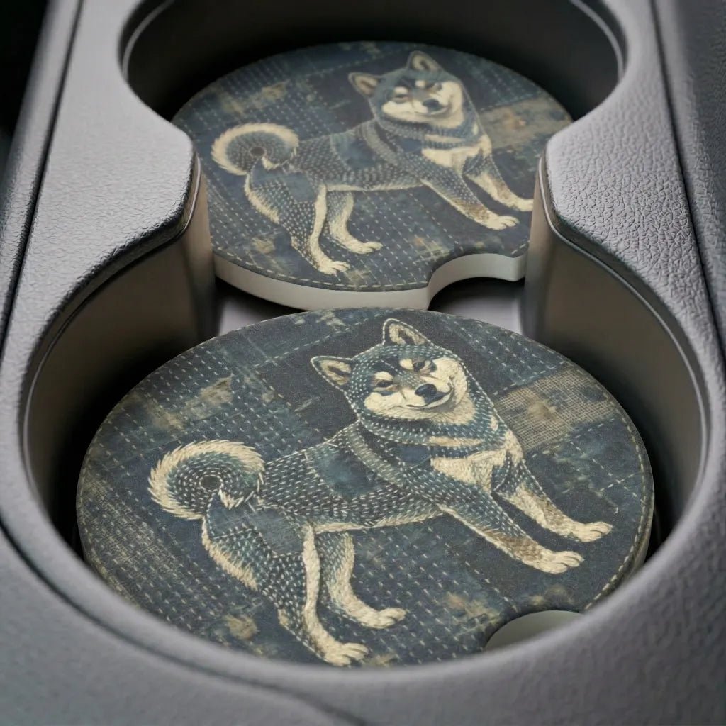 Shiba Inu Illustration Car Coasters Set - Road Muse