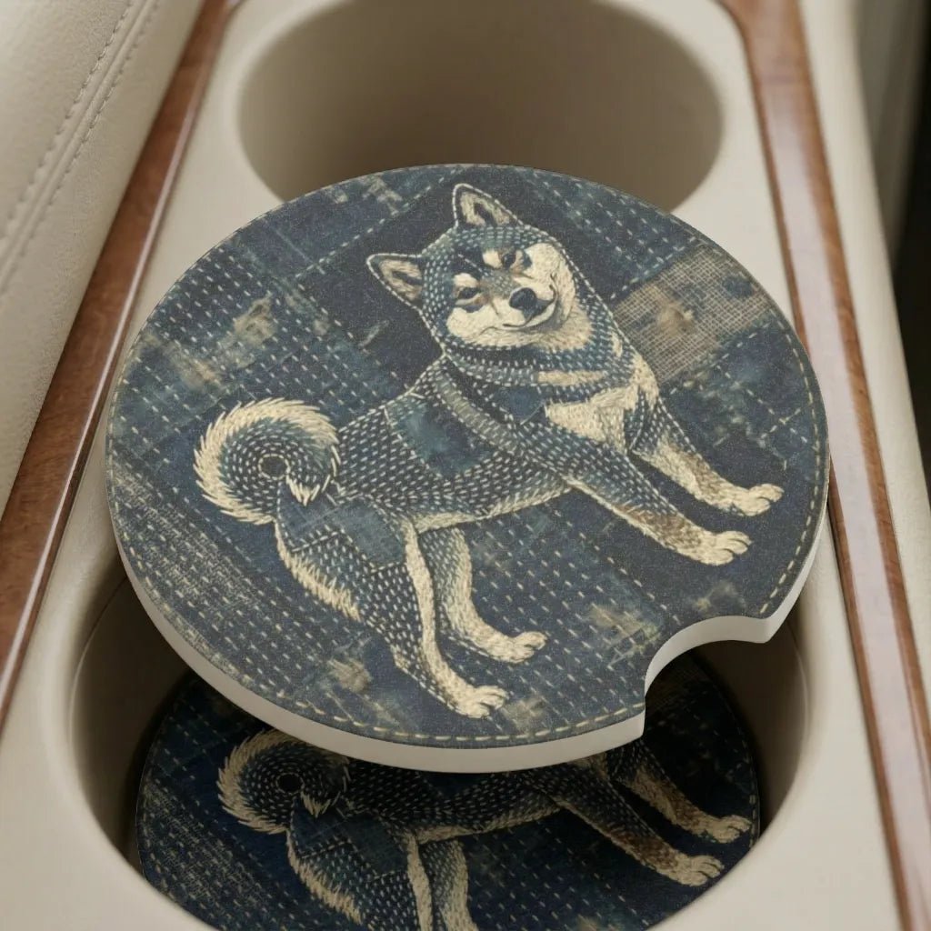 Shiba Inu Illustration Car Coasters Set - Road Muse