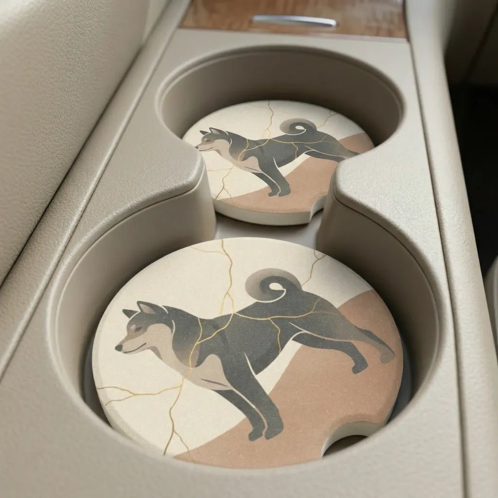 Shiba Inu Kintsugi Car Coasters Set - Road Muse