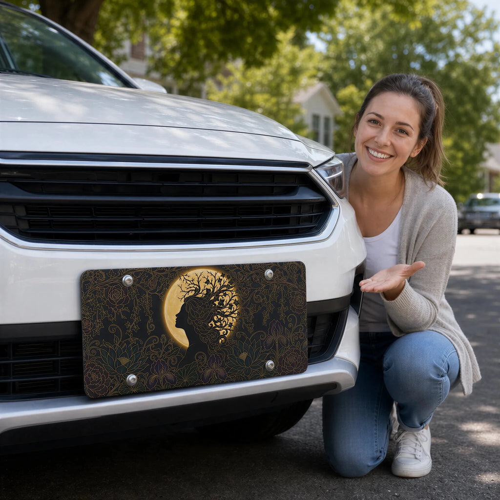 Silhouette Tree Moon Nature Vanity Plate - Road Muse