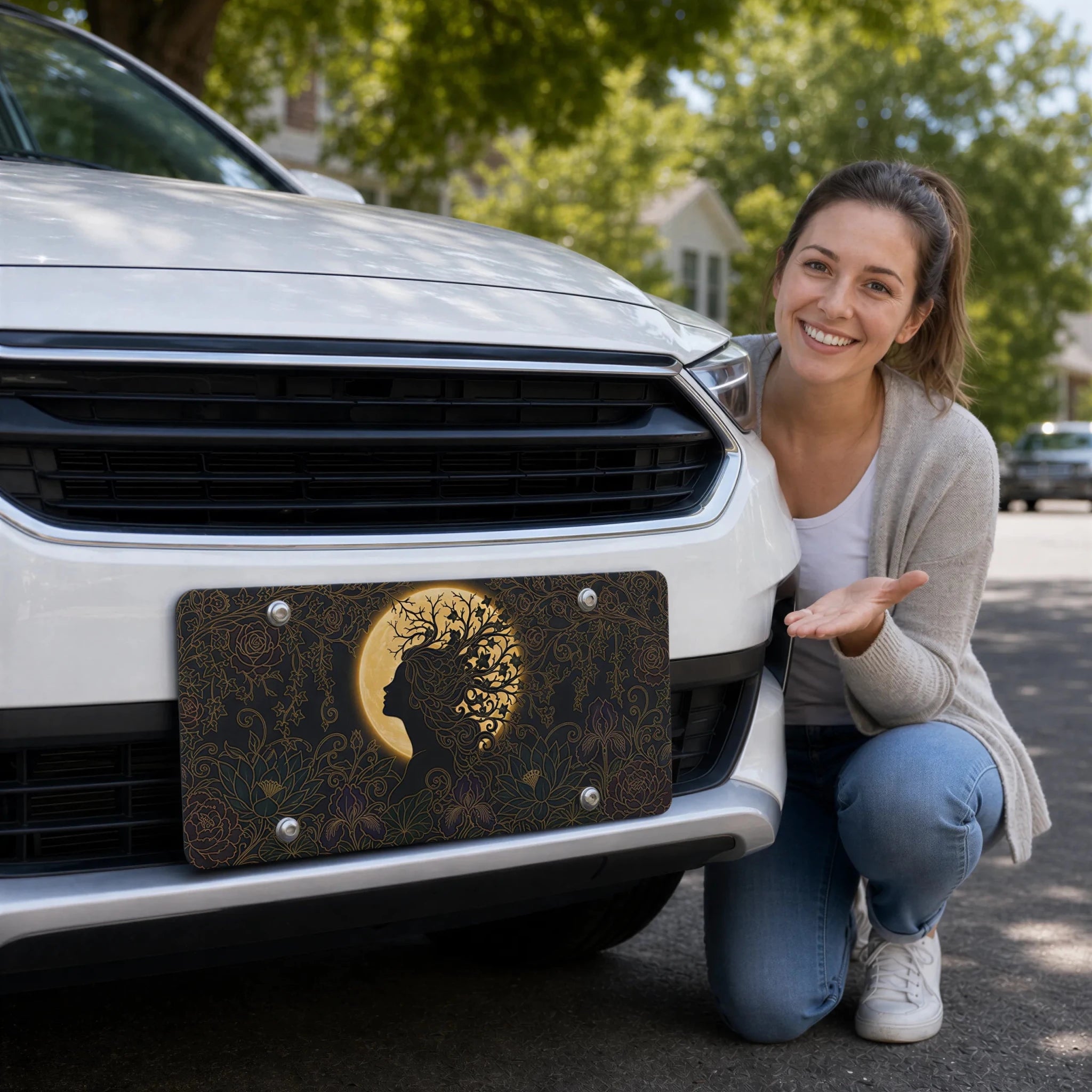 Silhouette Tree Moon Nature Vanity Plate - Road Muse