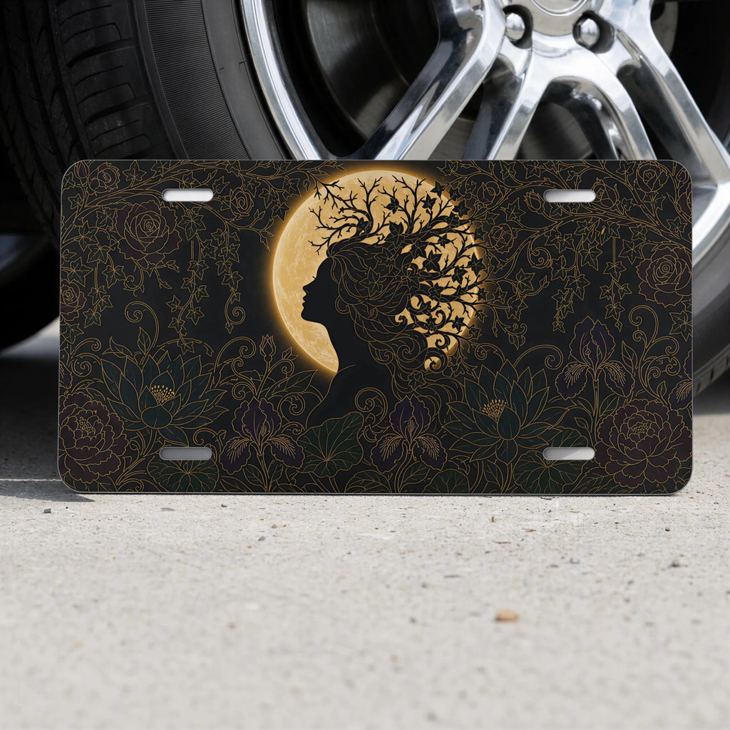 Silhouette Tree Moon Nature Vanity Plate - Road Muse