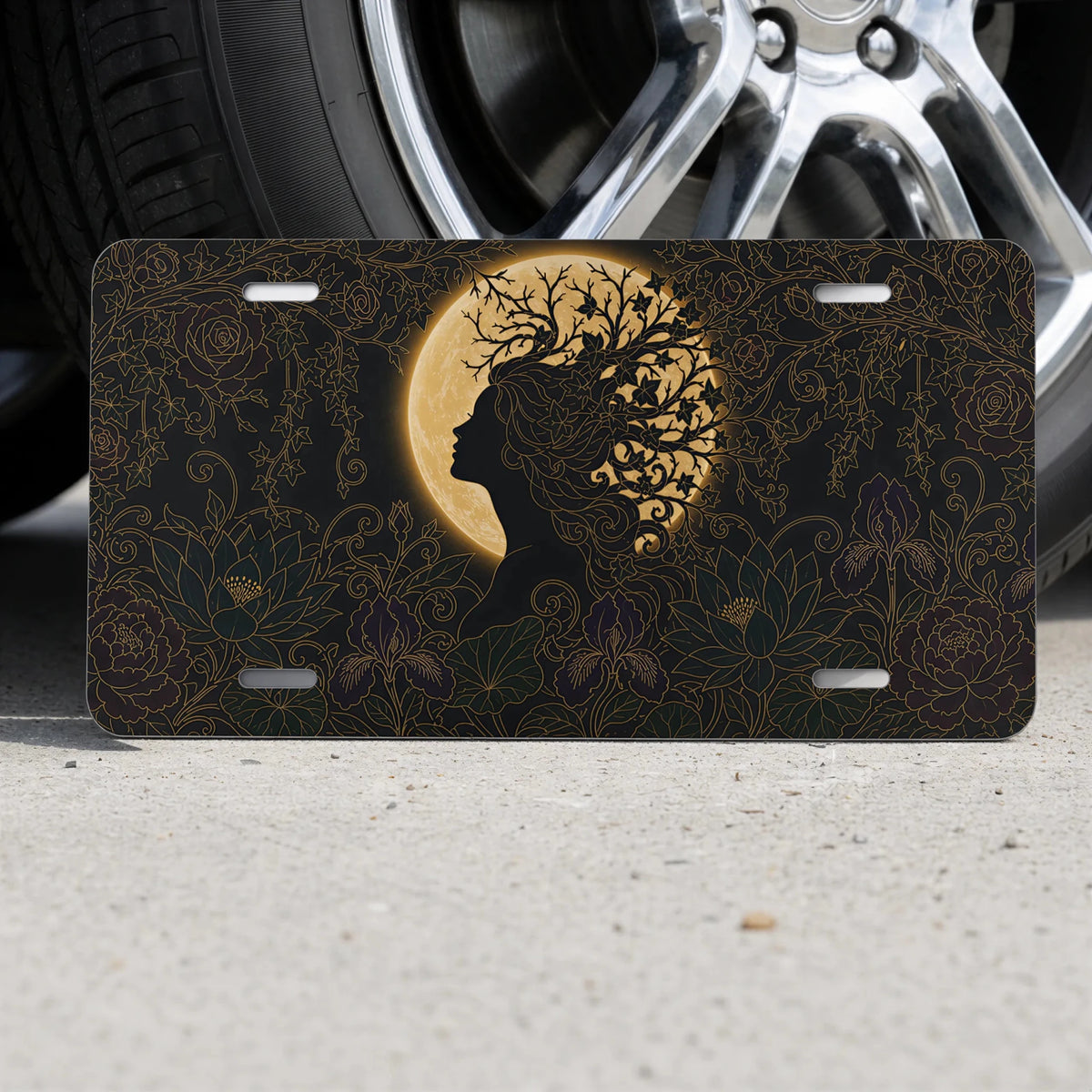 Silhouette Tree Moon Nature Vanity Plate - Road Muse