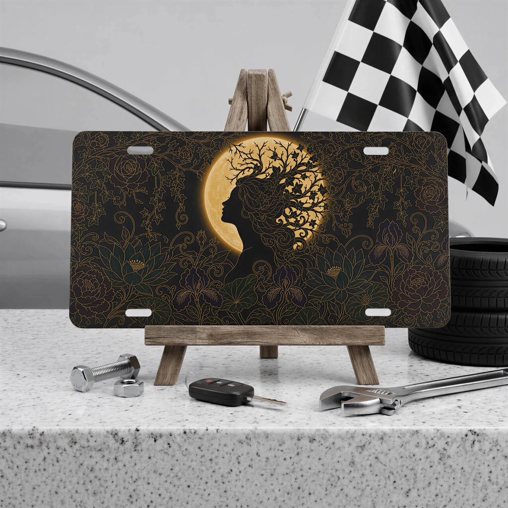 Silhouette Tree Moon Nature Vanity Plate - Road Muse