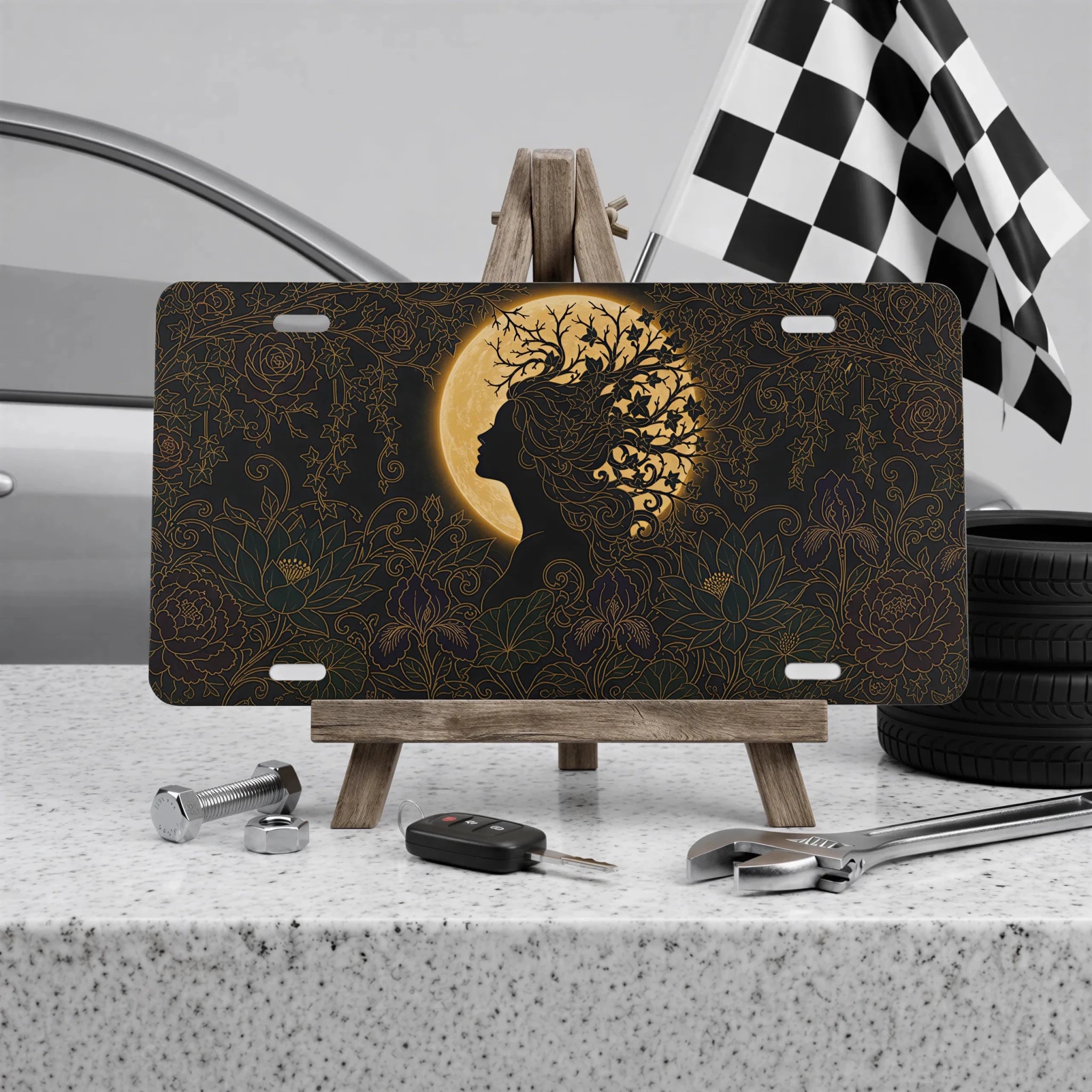 Silhouette Tree Moon Nature Vanity Plate - Road Muse