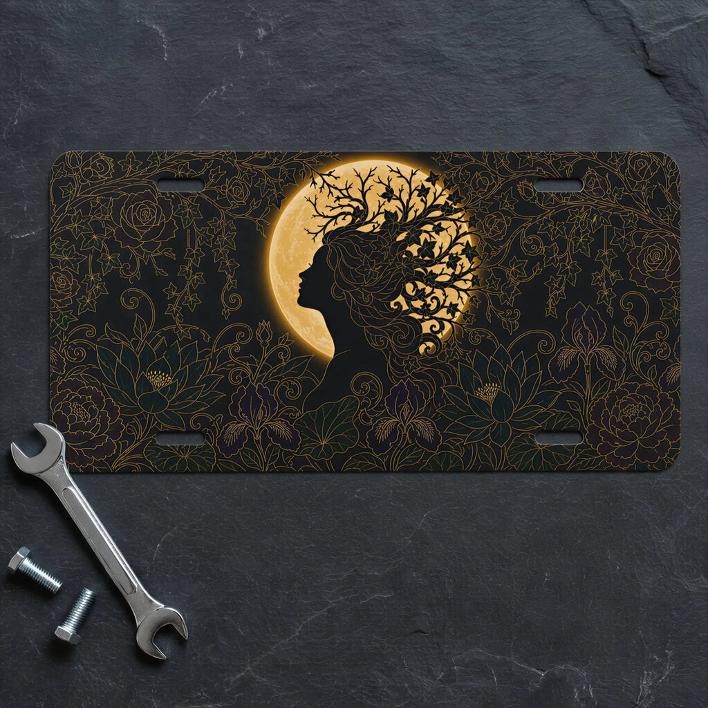 Silhouette Tree Moon Nature Vanity Plate - Road Muse
