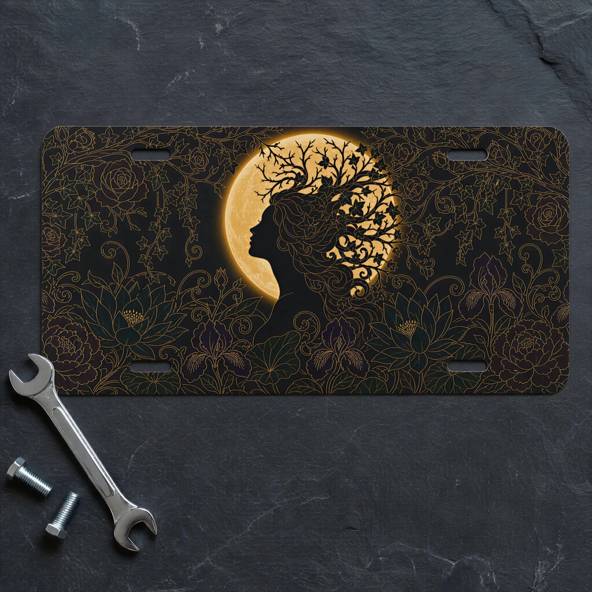 Silhouette Tree Moon Nature Vanity Plate - Road Muse