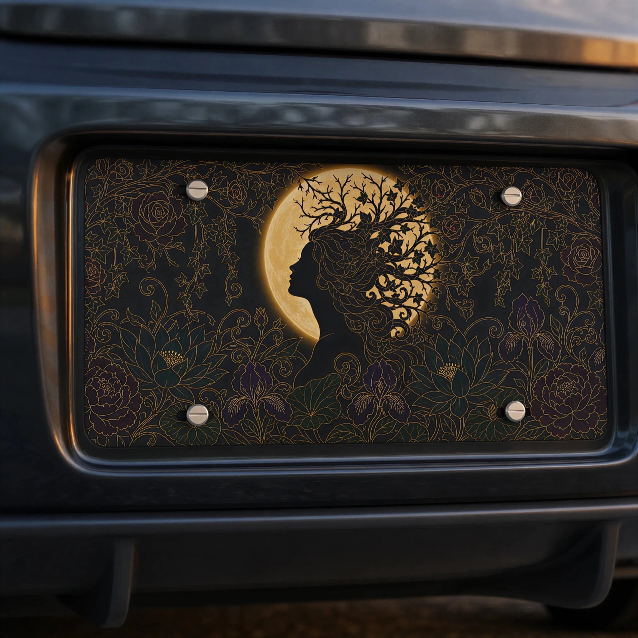 Silhouette Tree Moon Nature Vanity Plate - Road Muse