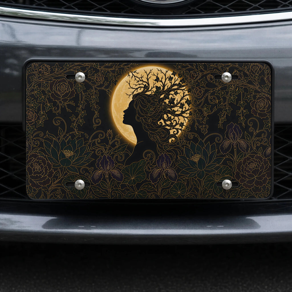 Silhouette Tree Moon Nature Vanity Plate - Road Muse