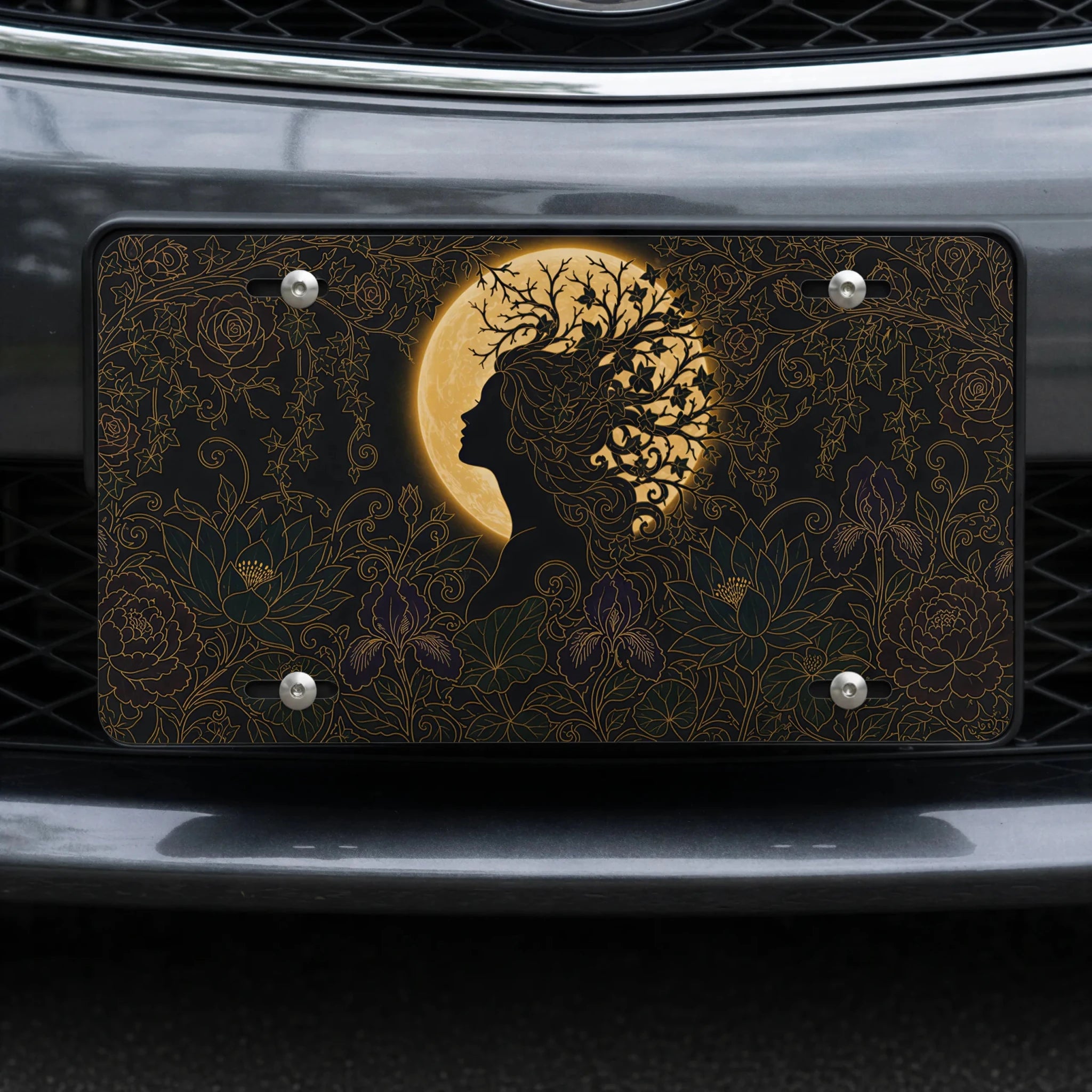 Silhouette Tree Moon Nature Vanity Plate - Road Muse