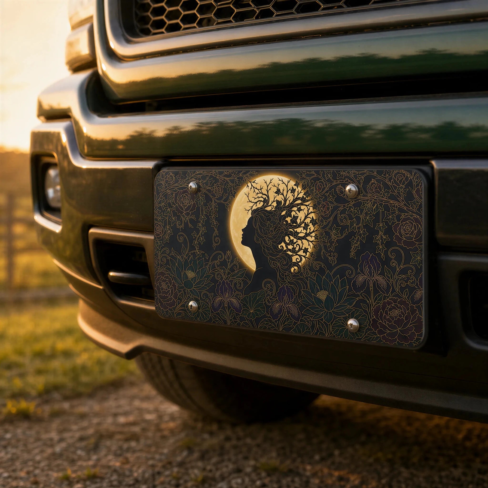 Silhouette Tree Moon Nature Vanity Plate - Road Muse