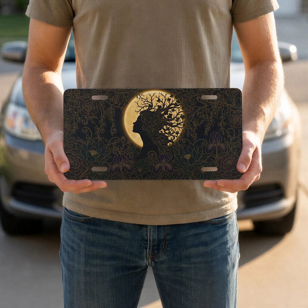 Silhouette Tree Moon Nature Vanity Plate - Road Muse
