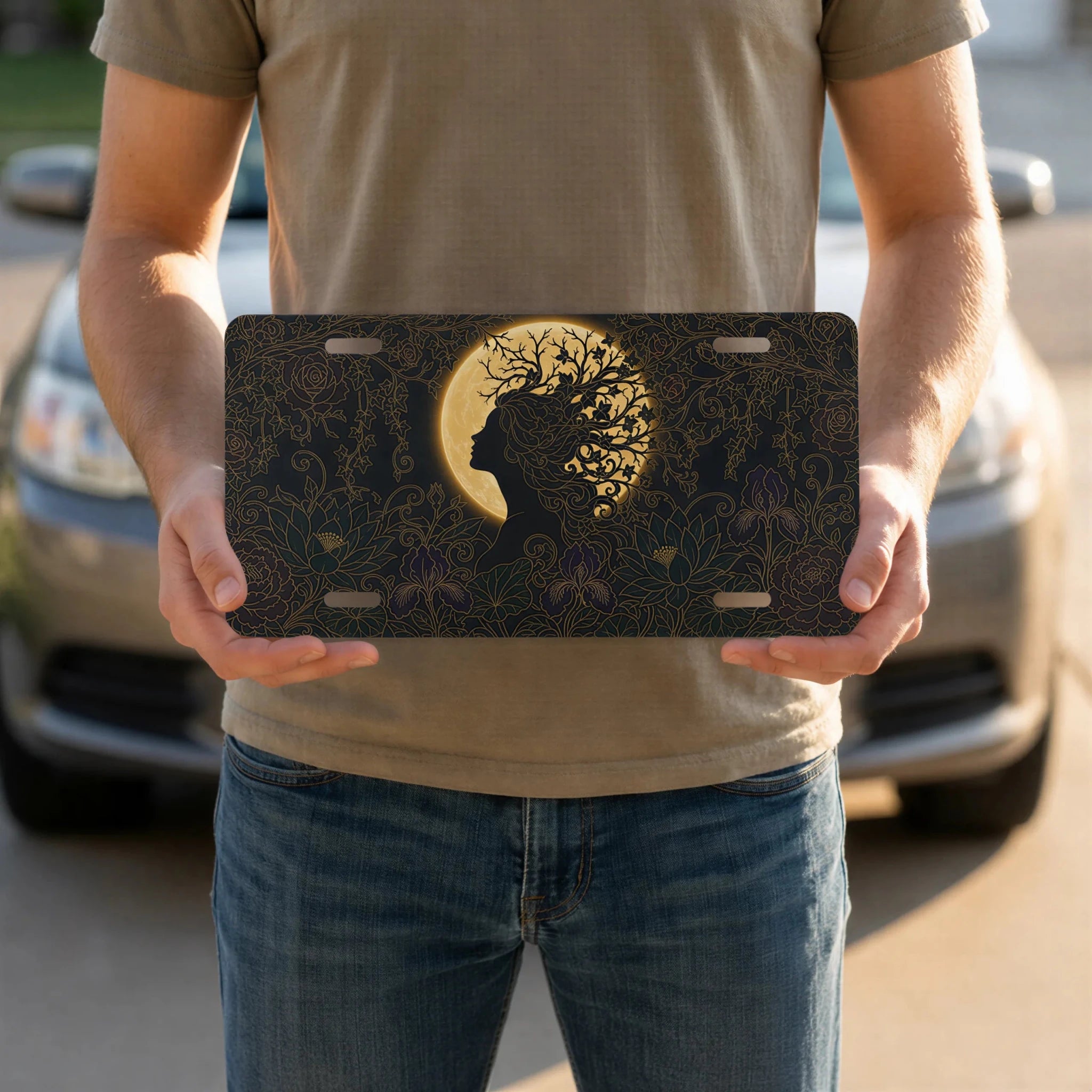 Silhouette Tree Moon Nature Vanity Plate - Road Muse