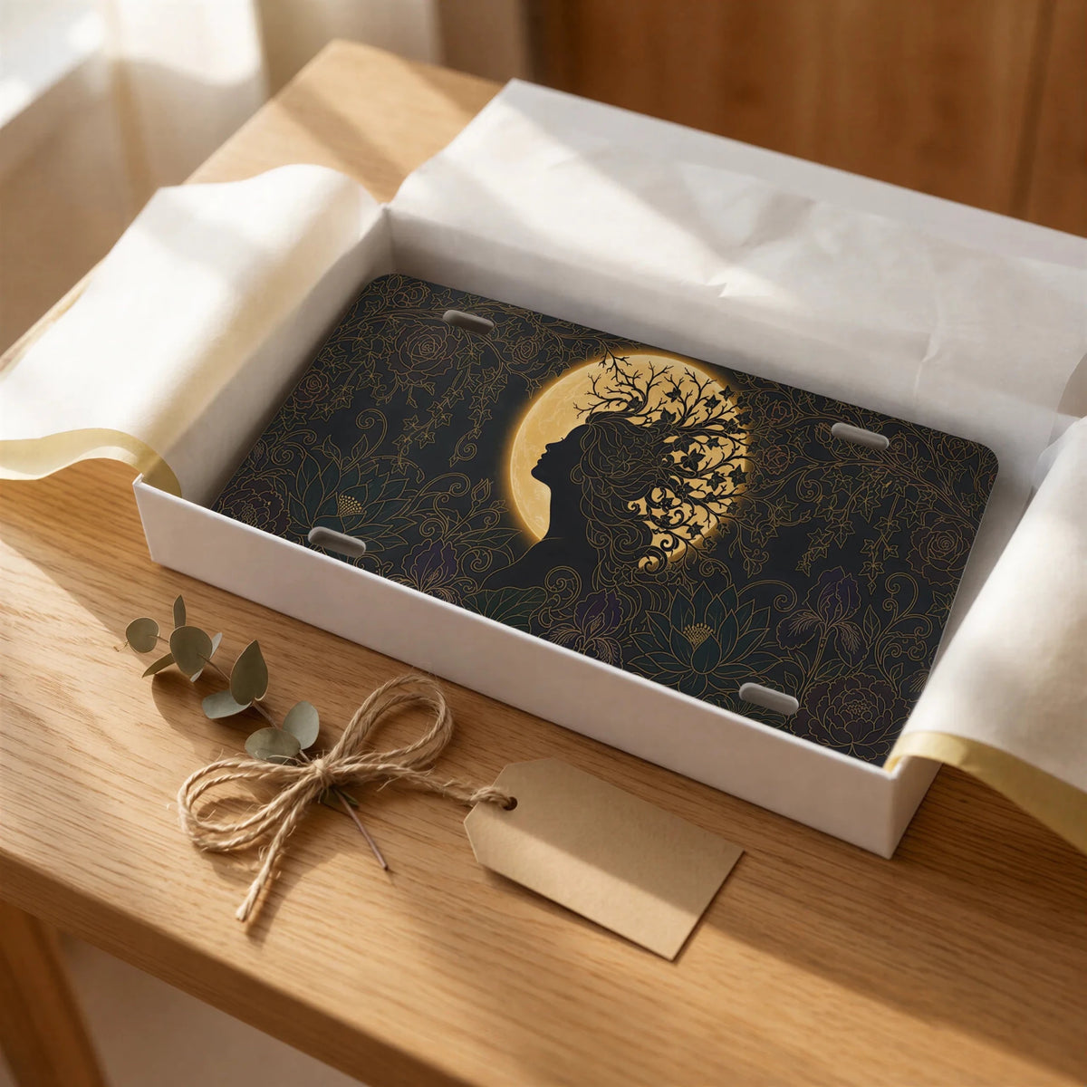 Silhouette Tree Moon Nature Vanity Plate - Road Muse